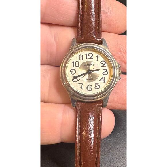 Women's 28mm Gold Tone Watch-it Watch, Leather Strap - Picture 1 of 3